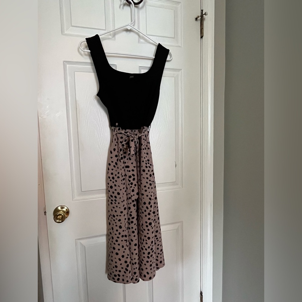 SHEIN Black & Taupe Polka Dot Midi Dress